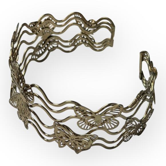 Vintage Y2K Gold 3D Butterfly Arm Cuff Bracelet Adjustable Upper Arm Jewelry - Picture 2 of 6